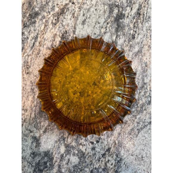 Vintage MCM Amber Tiara Glass Ashtray 1960s 1970s BOHO Plant Tray Trinket Dish - Picture 3 of 5